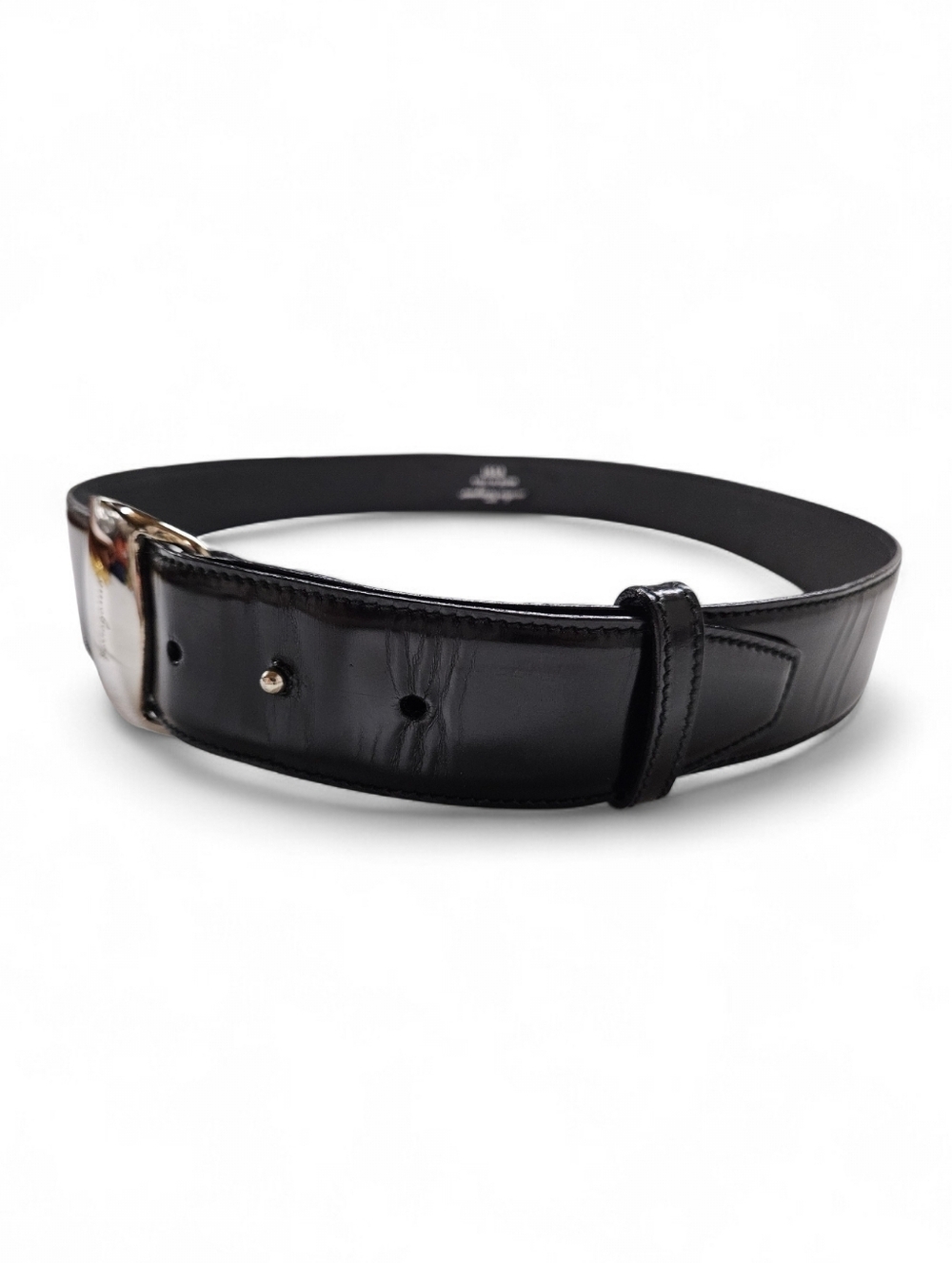 Salvatore Ferragamo Vera Leather Belt In Black Leather With Silver Buckle Sz 75 - Picture 3 of 9